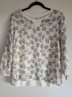 Madewell White Long-Sleeve Top with Black Bow Print